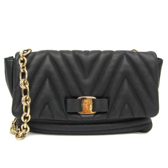 SALVATORE FERRAGAMO Handbags - Salvatore Ferragamo Stitch AU-21 G383 Women's Leather Shoulder Bag Black